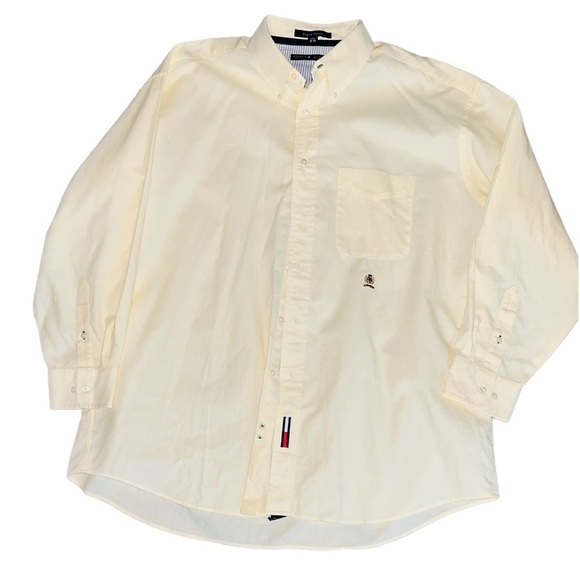 Tommy Hilfiger Button Down Shirt Light Yellow Size 17 1/2 32-33 - Picture 4 of 9